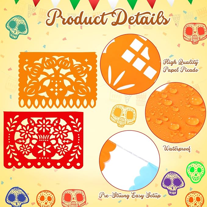 Boao 12 Packs 180 ft Mexican Party Decorations Fiesta Banner Plastic Papel - Image 3