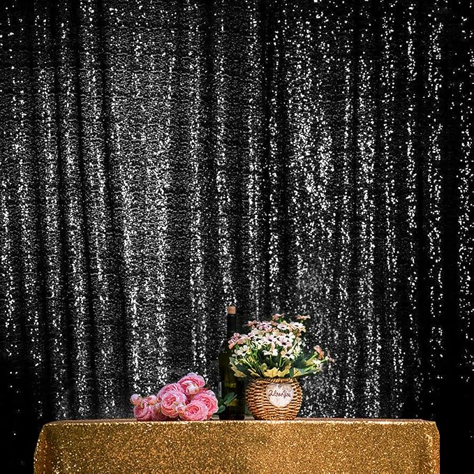 JYFLZQ Black Sequin Backdrop Curtains 4ft x 6.5ft 1 Panel Glitter Photo Booth by JYFLZQ