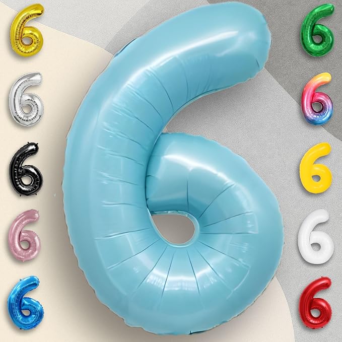 Candy Blue Number Balloon 6 Mylar Foil Balloons 16 Inch - Image 2