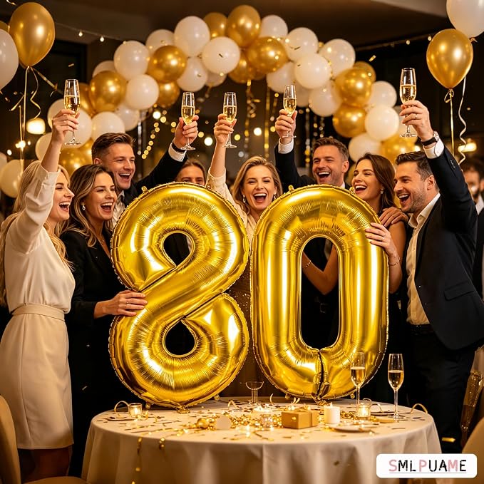 40 Inch Gold Number 80 Balloons, 80th Birthday Party Decorations | Large Self - Image 4