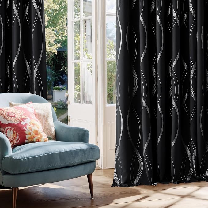NICETOWN Black Out Floral Curtain Panels 84 inches Long - Image 2