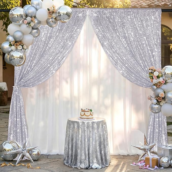 Silver Sequin Backdrop Curtains-1 Panel 3FTx8FT Silver Backdrop - Image 5