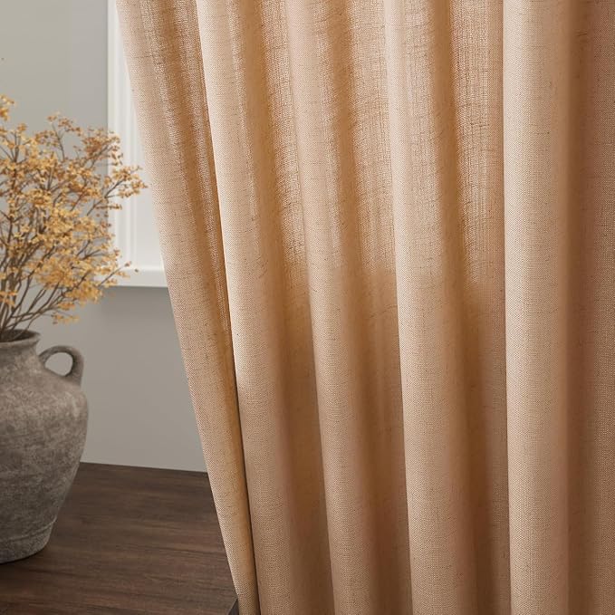 Camel Linen Curtains for Living Room Extra Long 144 Inches Long Back Tab Light - Image 8
