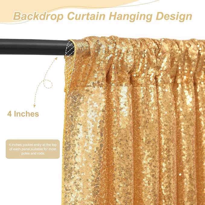 Gold Sequin Backdrop Curtains-1 Panel 5FTx8FT Gold Backdrop - Image 3