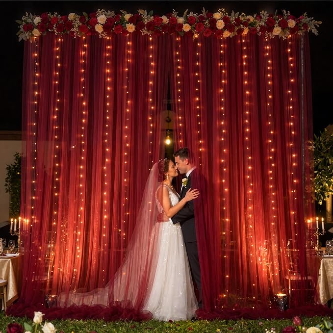 20x10ft Burgundy Tulle Backdrop Curtain - Image 4