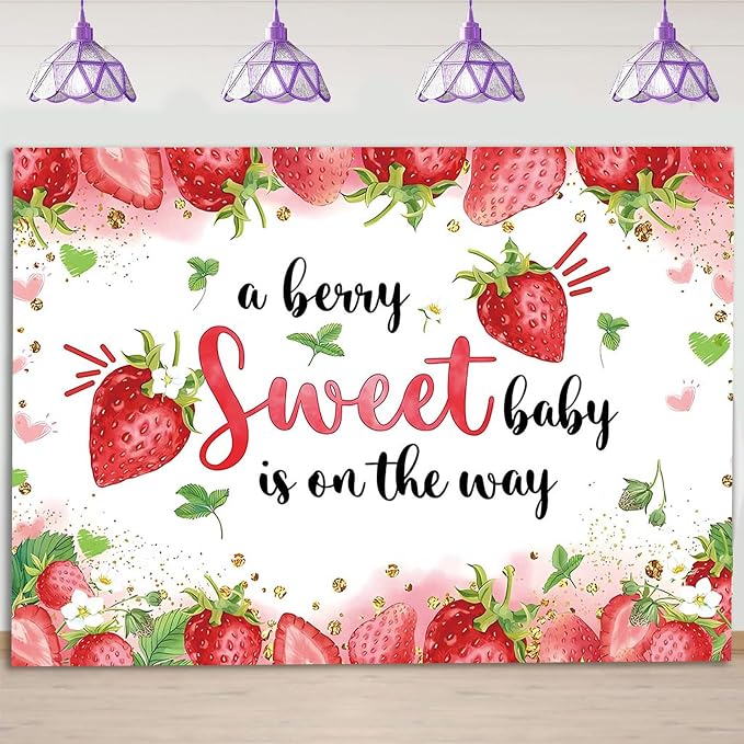 Strawberry Baby Shower Photo Banner Strawberry Girl Baby Shower Newborn Party - Image 5