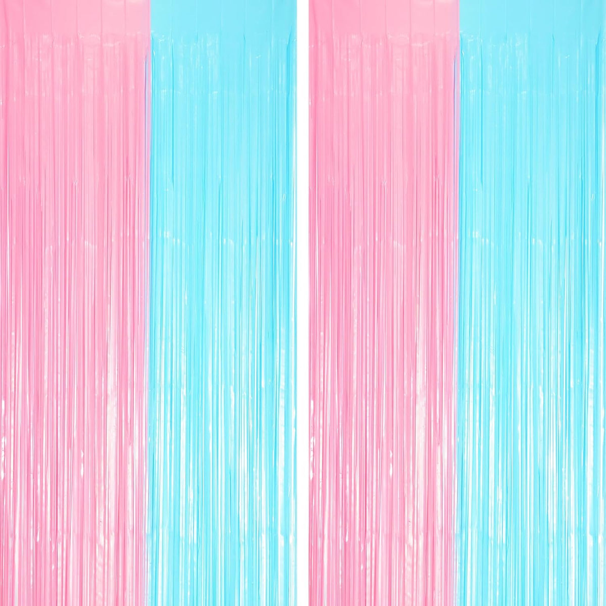 2 Pack Pastel Blue and Pink Foil Fringe Backdrop Curtains, Tinsel Streamers Party Decorations, Fringe Backdrop for Gender Reavel, Baby Shower Party