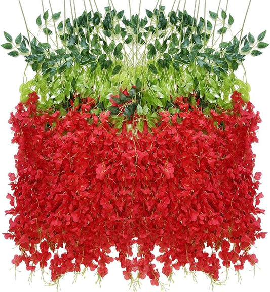 Artificial Wisteria Hanging Flowers Fake Wisteria Flower Garland Silk Vines by WONICE