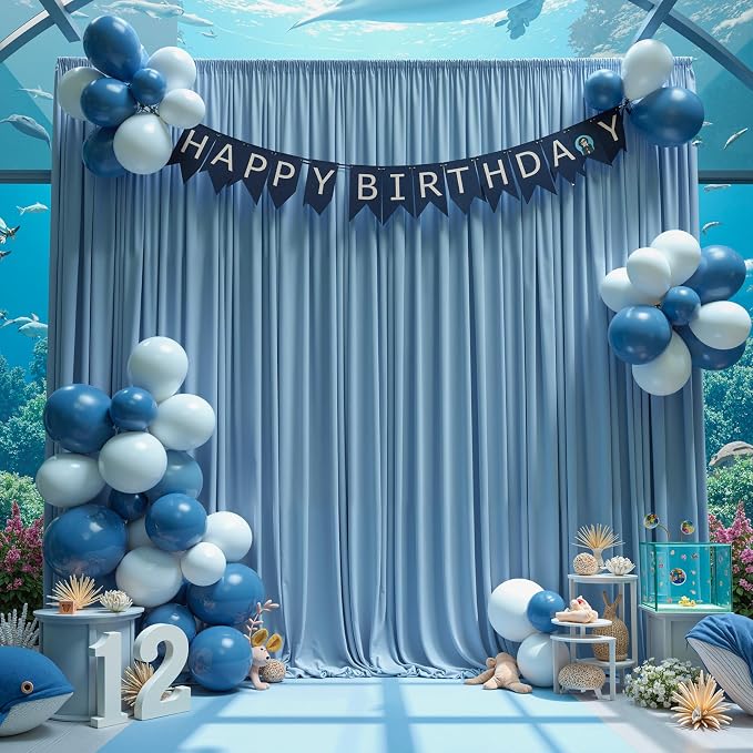 40 ft x 10 ft Wrinkle Free Dusty Blue Backdrop Curtain - Image 2