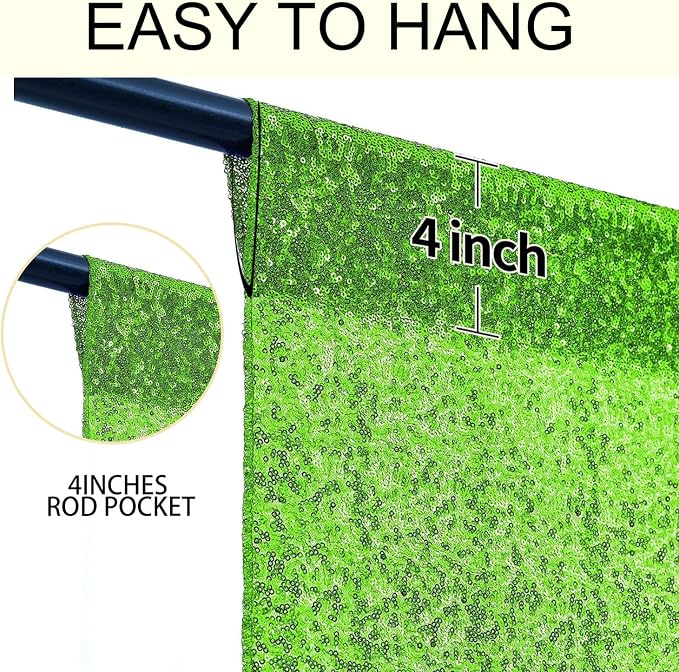 2×8FT-2PCS Green Sequin Backdrop Curtains Panels, Photography Backdrop Glitter - Image 5