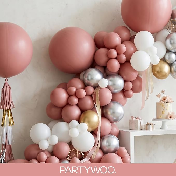 PartyWoo Dusty Pink Balloons 127pcs Dusty Rose Boho Netural Pink Color | - Image 8