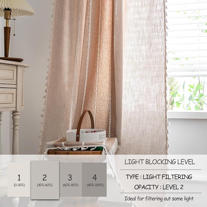 Sutuo Home Boho Curtains for Bedroom Dining Room, Light Filtering Brown - Image 3