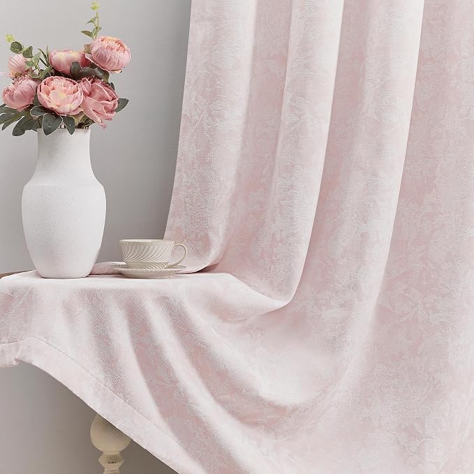 Beauoop Pink Floral Jacquard Blackout Curtains - Image 6