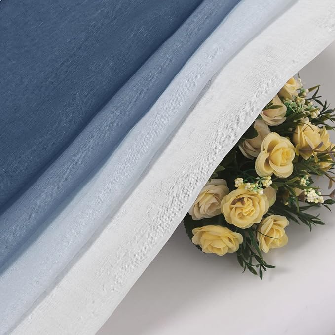 DWCN Blue Faux Linen Ombre Sheer Curtains - Image 6