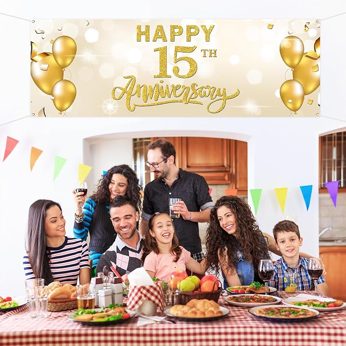 WeBenison Large Happy 15th Anniversary Banner 15 Wedding Commemoration Garden - Image 6