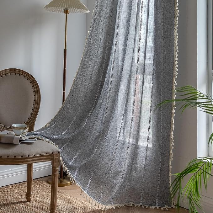 Sutuo Home Boho Curtains for Bedroom Living Room, Semi Blackout Privacy Linen by SutuoHome