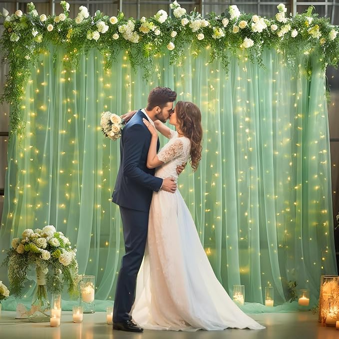 30x8ft Olive Green Tulle Backdrop Curtain - Image 6