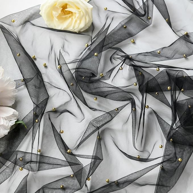 Artoid Mode Pearl Black Gauze Table Runner 59x120 Inch, Seasonal Sheer Kitchen - Image 4