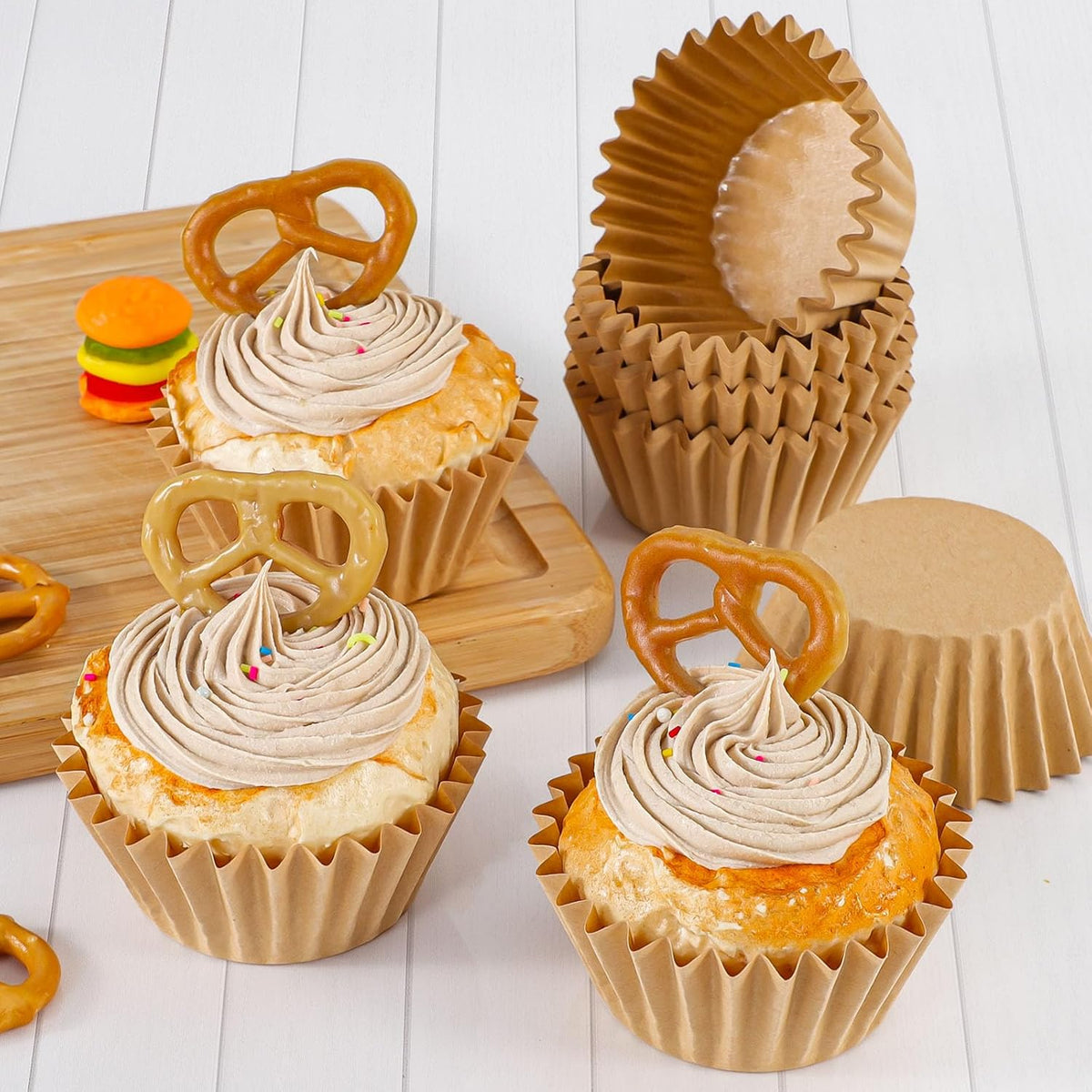 Caperci Heavy Duty Standard Natural Cupcake Liners 150 Counts - Grease-Resistant Paper Muffin Baking Cups, Odorless, No Muffin Pan Needed, Easily Peels (Natural)