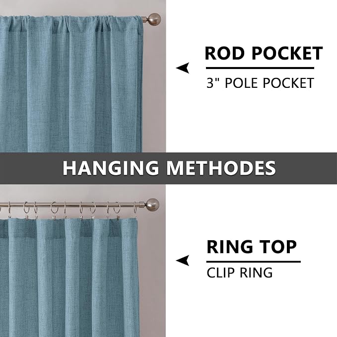 Tollpiz Linen Tier Curtains Rod Pocket Semi Sheer Short Kitchen Curtain Half - Image 5