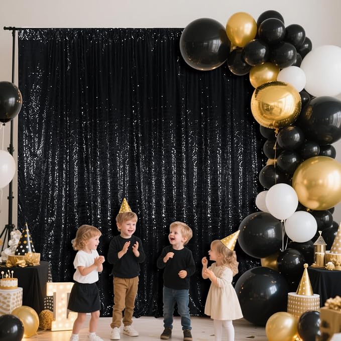 SquarePie 4x8ft Black Sequin Backdrop, High Density Non-Transparent Glitter - Image 4