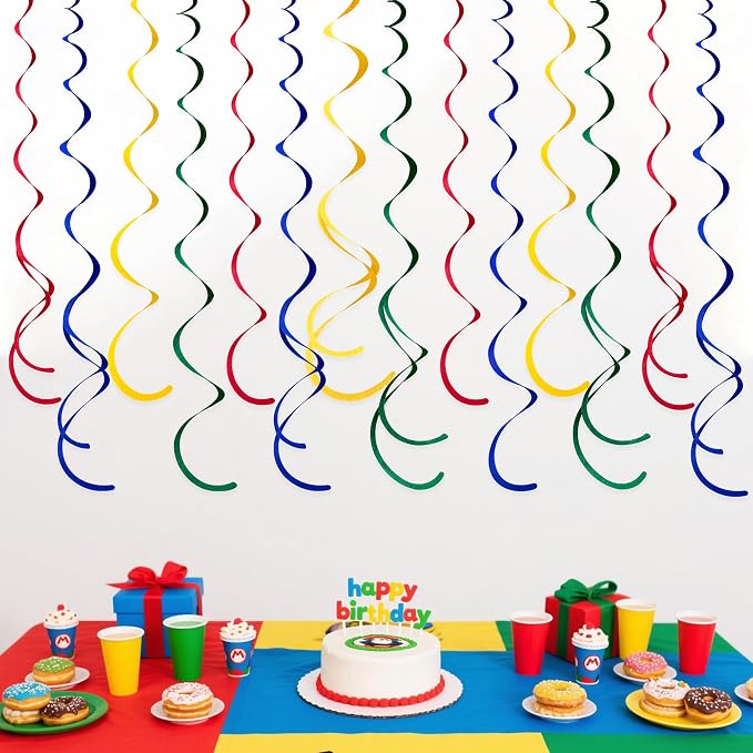 36 Pcs Mario Hanging Swirl Decorations Colorful Felt Swirl Streamer Spiral - Image 6