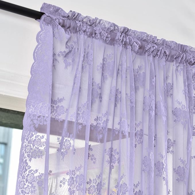 Kotile Light Purple Floral Lace Curtains - Image 4