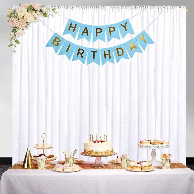 White Sequin Backdrop Curtains-1 Panel 5FTx8FT White Backdrop - Image 4
