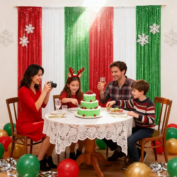 Sparkly Backdrop Curtains 6 Pcs 2ftx8ft Red Birthday Party Curtains | Sequin - Image 2