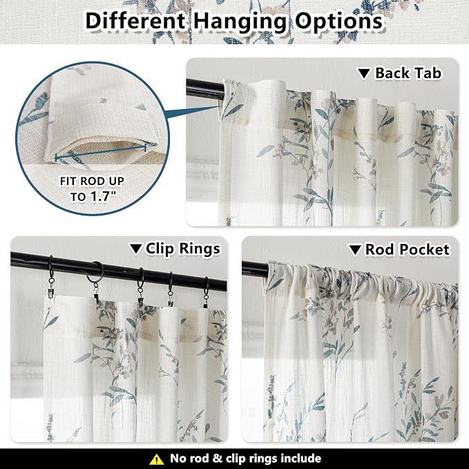 MYSKY HOME Sheer Curtains 84 Inches Long 2 Panels Linen Blended Farmhouse - Image 4