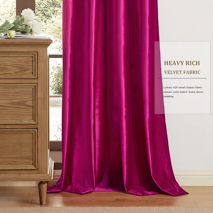 Hot Pink Velvet Blackout Curtains 72 inch - Image 6