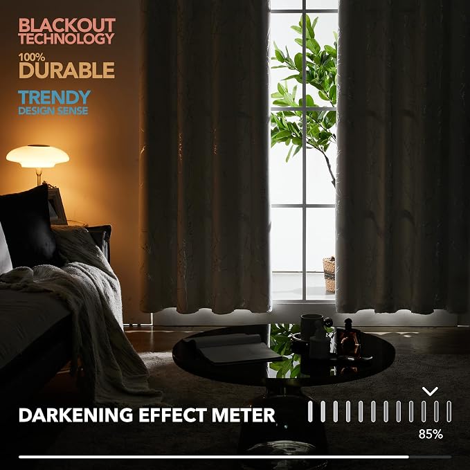 Deconovo Blackout Curtains, Light Beige Thermal Grommet Drapes, Noise Reducing - Image 4