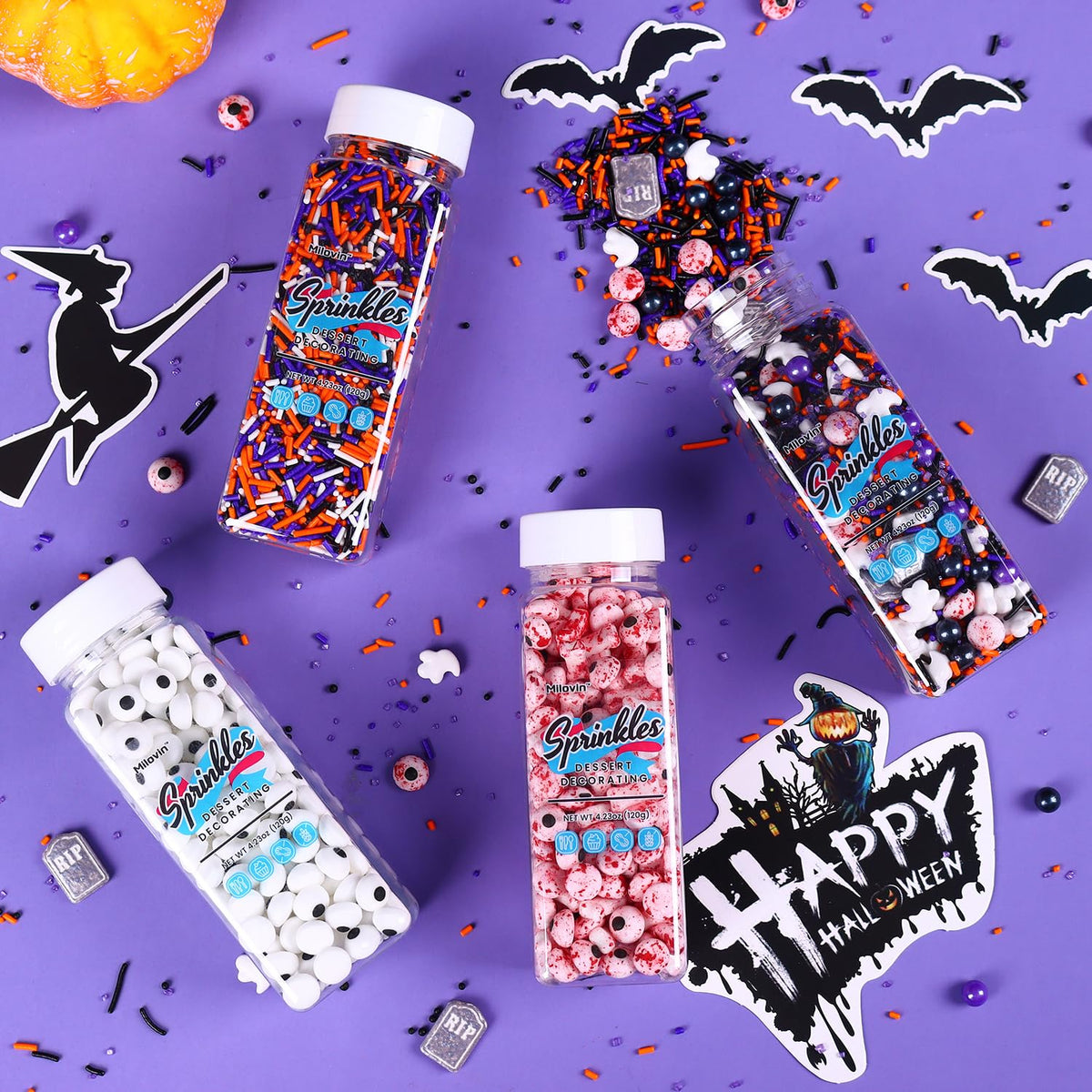 Bloody Eyeballs Bones, Edible Candy Sprinkles for Halloween, Candy Eyes, Bloody Bone Candy for Cookies, Cupcakes, Cake, Ice Cream, Cake Top(4.23oz/120g)
