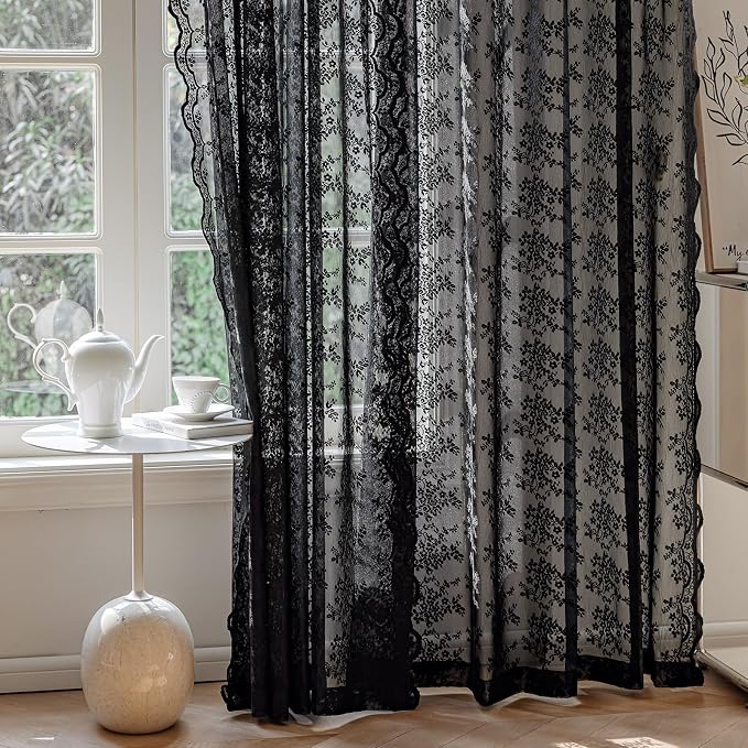 Anmao Vintage Lace Curtains 108 Inches Long 2 Panels Set, Romantic Elegant - Image 7