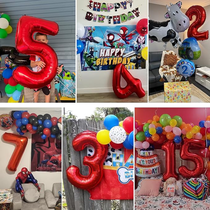 40 Inch Red Number Balloon 0-9, Large Foil Self-Sealing Number 1 Balloon - Image 7