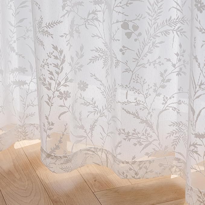 Anmao Vintage Lace Curtains 45 Inches Long 2 Panels Set, Romantic Elegant Light - Image 6