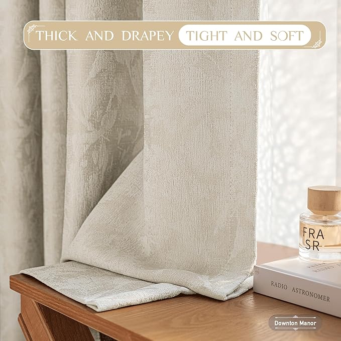 Beauoop Beige Floral Jacquard Blackout Curtains - Image 5