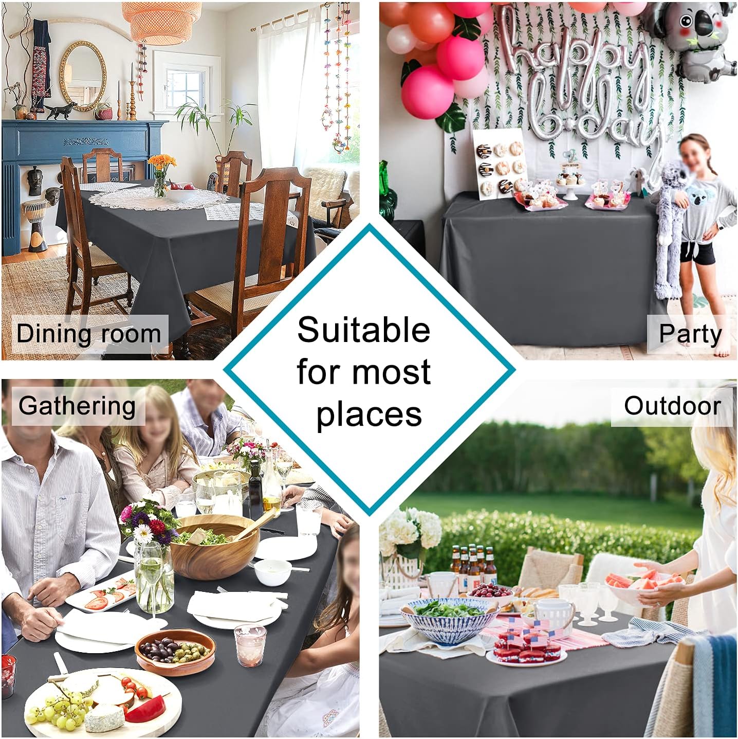 Hiasan Grey Tablecloth for Rectangle Tables - 70 x 140 inch - Waterproof, Spillproof & Wrinkle Resistant Washable Polyester Table Cloth for Dining/Party/Outdoor Picnic