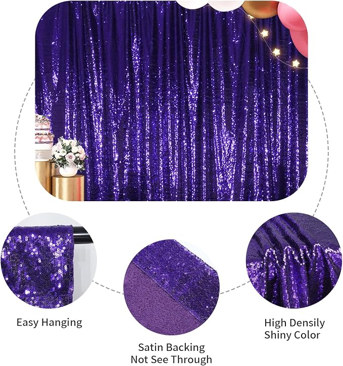 SquarePie 8x10ft Purple Sequin Backdrop, High Density Non-Transparent Glitter - Image 8