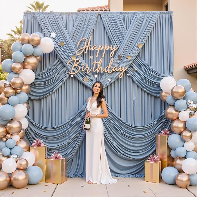 50ft×12ft Wrinkle Free Dusty Blue Backdrop Curtain - Image 2