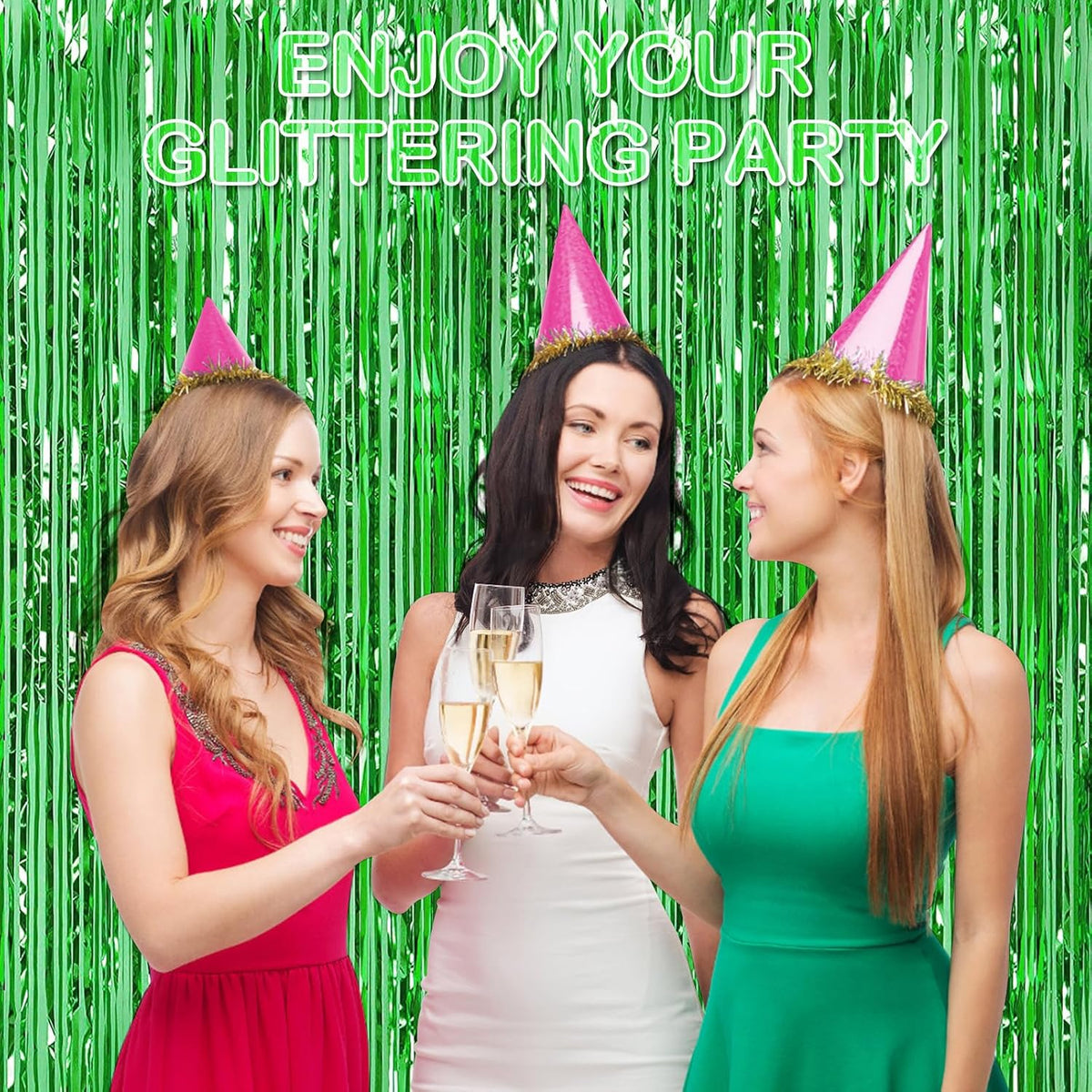 Green Fringe Curtain Party Streamers, 12 Pack 3.3ft x 8.2 ft Foil Curtain Backdrop Tinsel Foil Fringe Curtains Photo Booth Backdrop Streamer for Birthday, Wedding, Baby Shower, Disco Party