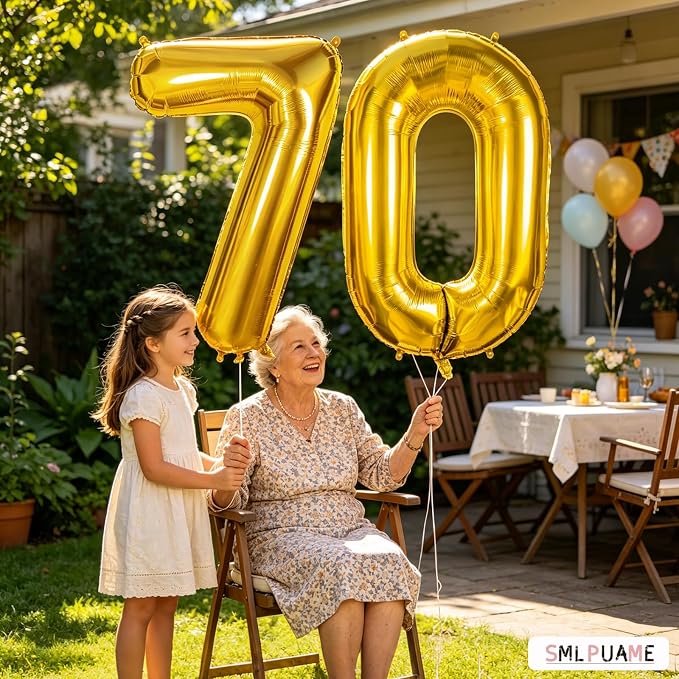 40 Inch Gold Number 70 Balloons, 70th Birthday Party Decorations | Large Self - Image 2