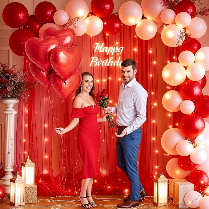 30x10ft Red Tulle Backdrop Curtain - Image 4