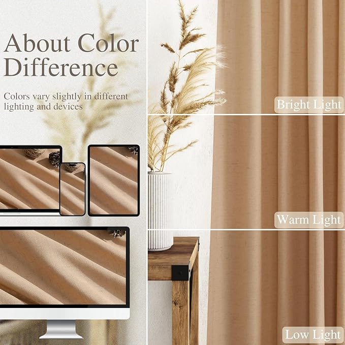 Camel Linen Curtains for Living Room Extra Long 144 Inches Long Back Tab Light - Image 3