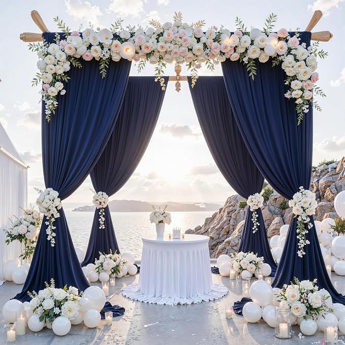 20 ft x 10 ft Wrinkle Free Navy Blue Backdrop Curtain - Image 2