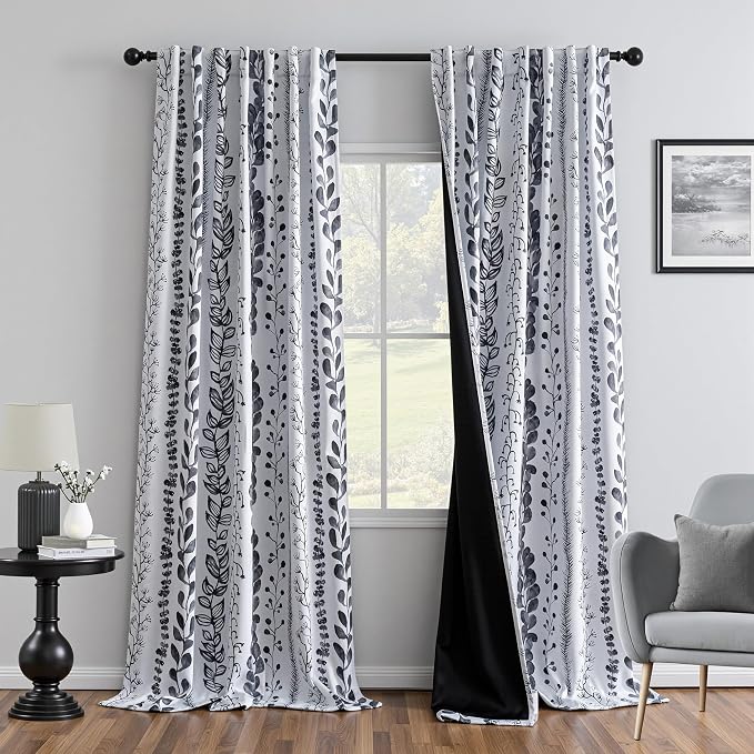 Boho Blackout Leaves Patterned Curtains 72 Inch Long 2 Panels Set - Image 2