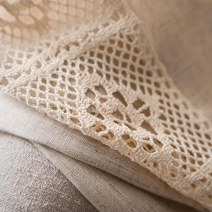 Sutuo Home Boho Linen Curtains for Kitchen Bedroom, Bohemian Semi Sheer Crochet - Image 8