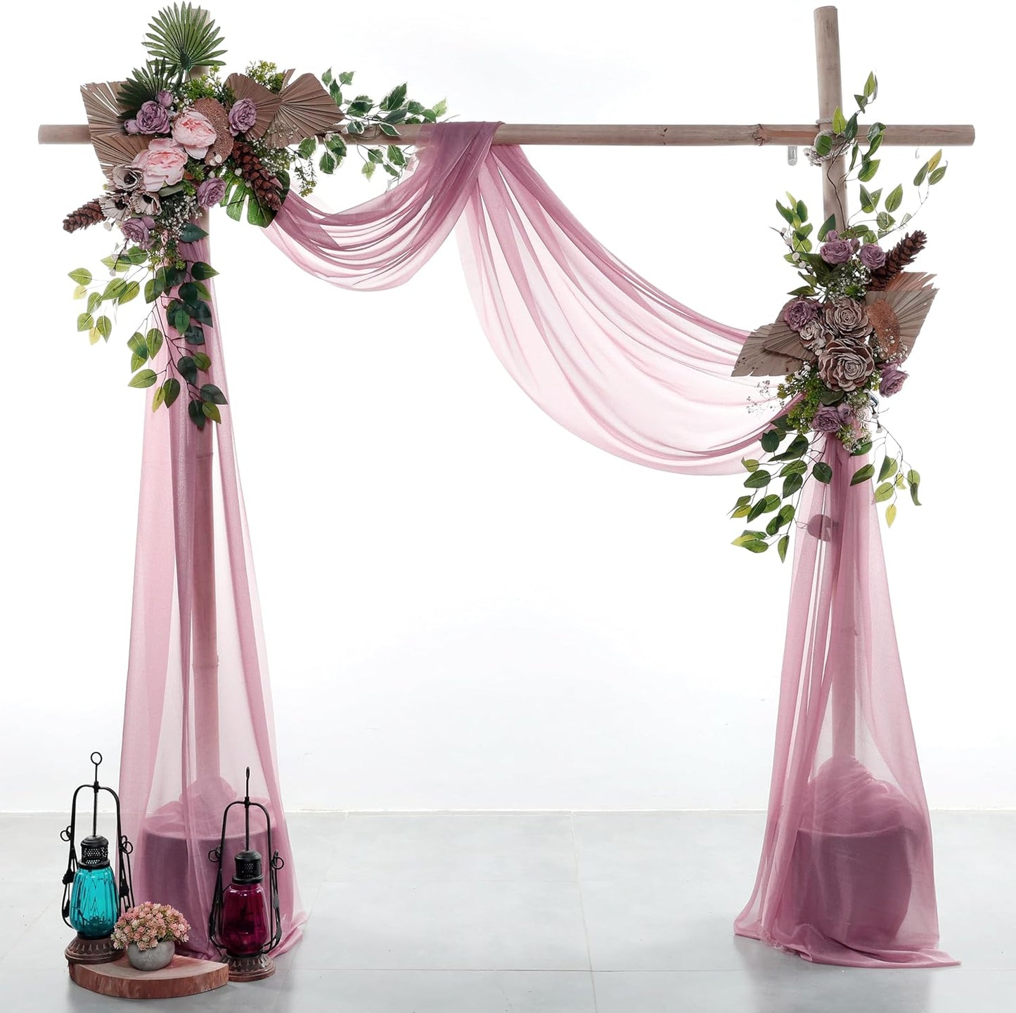 VDS Pack of 3 Panel (30 Inch X 20 Feet) Wedding Arch Draping Fabric Sheer Chiffon Fabric Drapery for Wedding Ceremony Reception Swag Backdrop Canopy Chuppah ARBO Altars Decoration (Mauva)