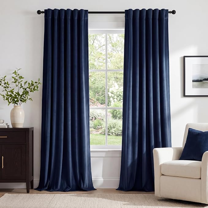 Navy Blue Velvet Blackout Curtains by StangH