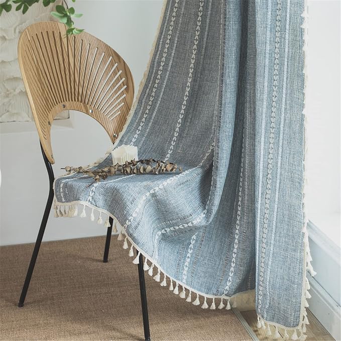 Sutuo Home Boho Curtains Striped Embroidery by SutuoHome